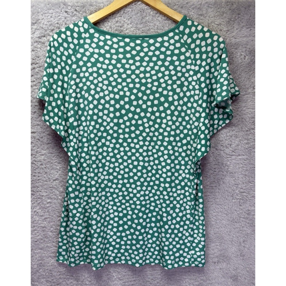 Susan Graver Medium Liquid Knit Top Green White Short Flutter Sleeves Office - Picture 3 of 9